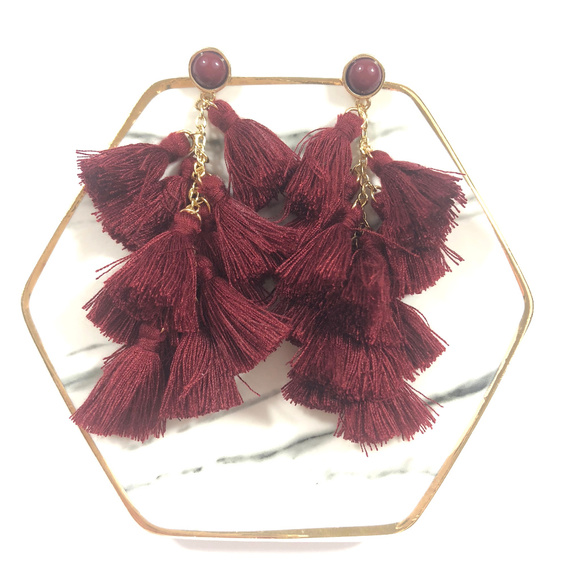 Terra Tiered Tassel Red Boutique Stud Earring - Picture 4 of 5